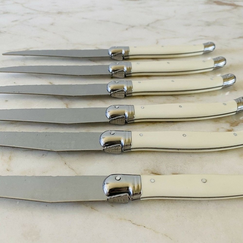 LAGUIOLE Jean Dubost Steak Knives Ivory Handles Set Of 6 - Thiers, France - Picture 3 of 8